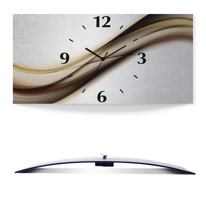 Wanduhr lautlos Aluminium 50x25 cm Abstrakt 3D-Welle Funkuhr