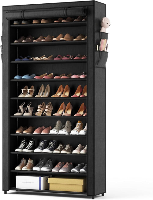 Schuhregal 11 Ebenen mit Schutzhülle für 50 Paar Schwarz 85x25x175cm