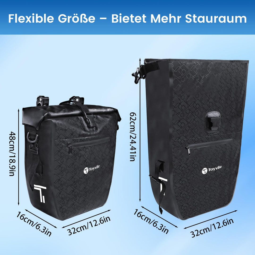 Gepäckträgertaschen Fahrrad 2er-Set wasserdicht 2x32L mit Reflektor - Bild 3