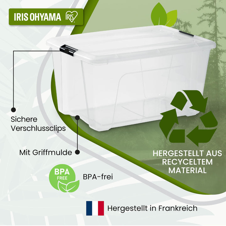 Aufbewahrungsbox mit Deckel 45L stapelbar transparent 4er-Set - Bild 4