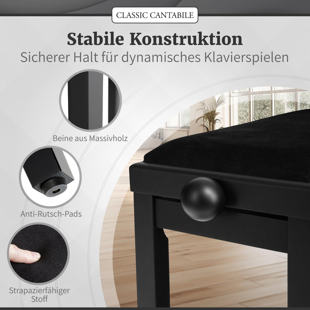 Klavierbank höhenverstellbar 47-56 cm gepolstert Kordbezug schwarz - Bild 6