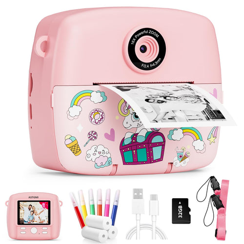 Sofortbildkamera Kinder 1080P HD mit Thermodruck 3 Rollen Fotopapier
