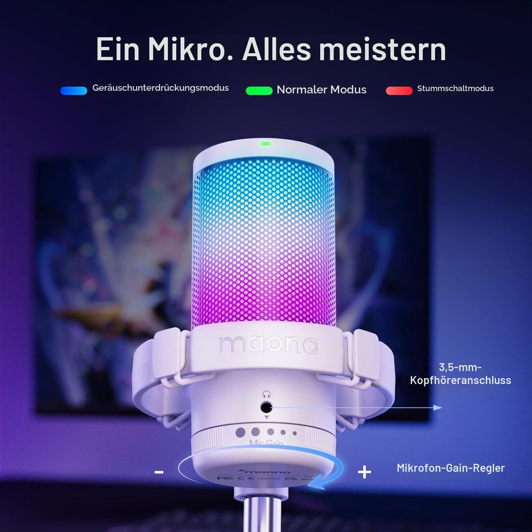 Gaming Mikrofon USB mit RGB, Nierencharakteristik, Galgenarm &amp; Pop-Filter - Bild 5