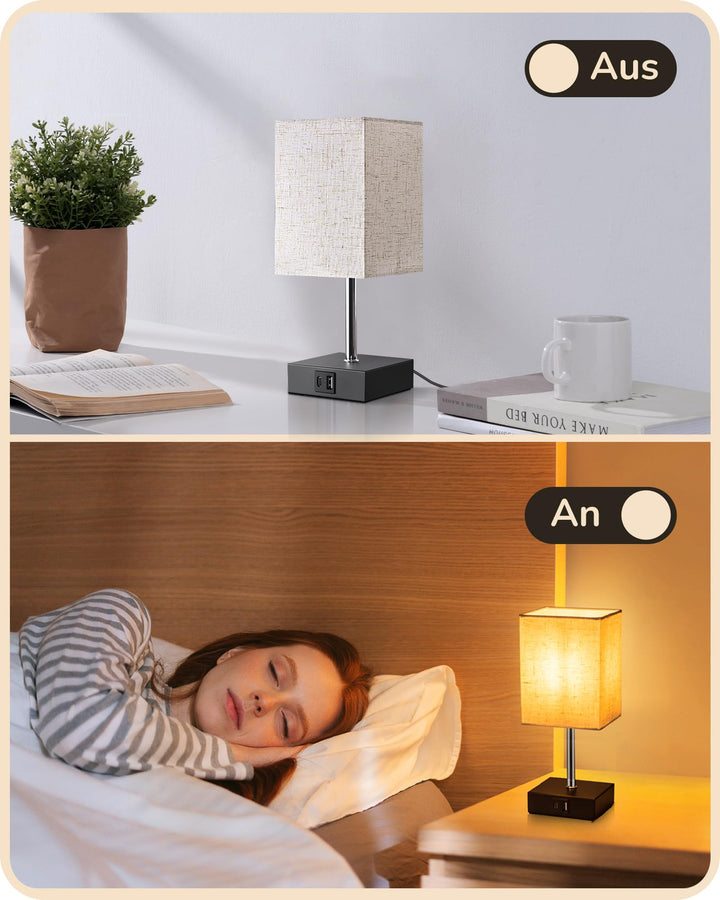 Nachttischlampe Touch-Dimmer 2er Set mit USB-A und USB-C Schwarz - Bild 6