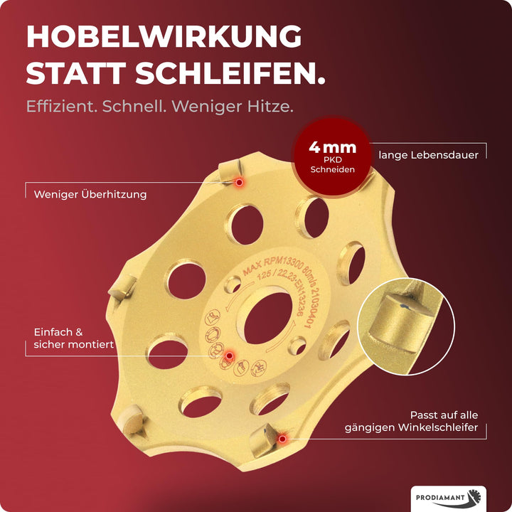 Diamantschleiftopf PKD 125mm 6 Segmente für Winkelschleifer Beton - Bild 4