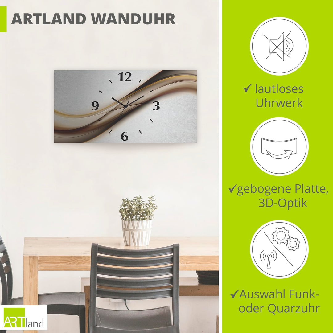 Wanduhr lautlos Aluminium 50x25 cm Abstrakt 3D-Welle Funkuhr - Bild 2