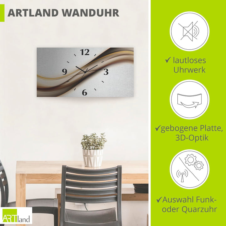 Wanduhr lautlos Aluminium 50x25 cm Abstrakt 3D-Welle Funkuhr - Bild 2