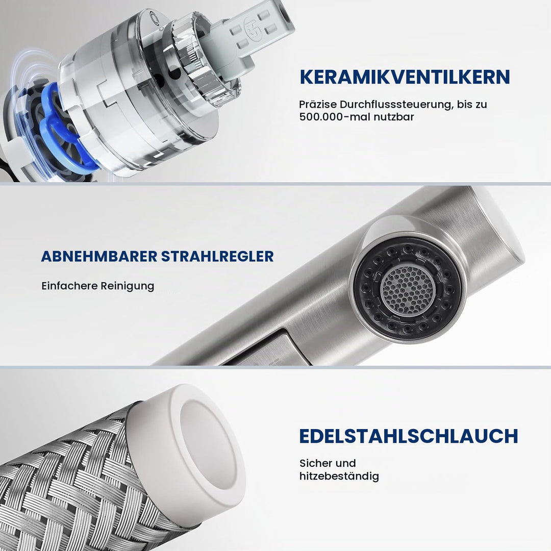 Küchenarmatur ausziehbar Edelstahl 304 mit 2 Strahlarten, 360° - Bild 6