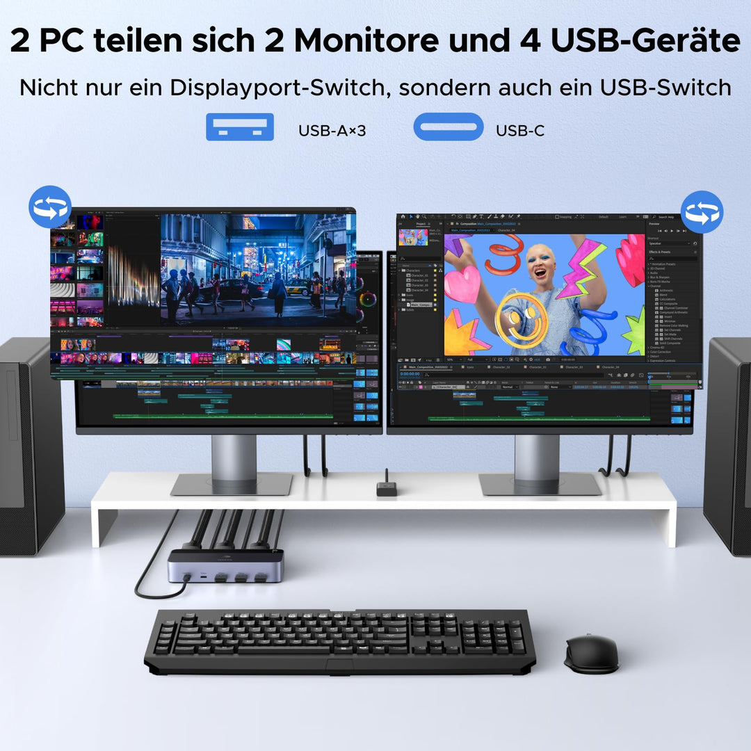 DisplayPort KVM Switch Dual Monitor 8K60Hz 4x USB 3.0 fuer 2 PCs - Bild 2