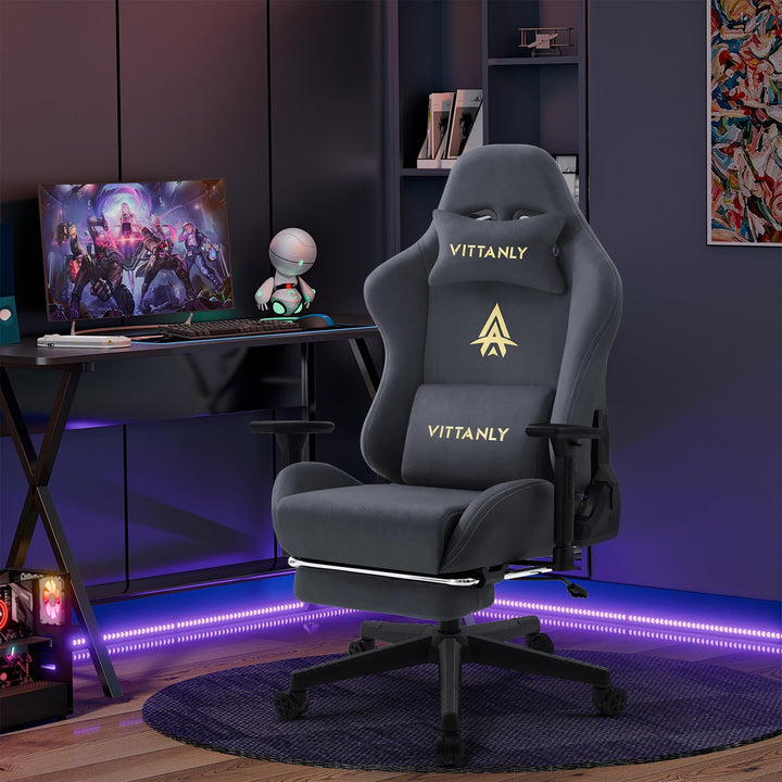 Gaming Stuhl Wildlederimitat ergonomisch mit Fussstuetze, Grau - Bild 8