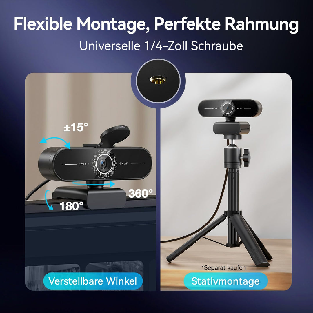 4K Webcam mit PDAF-Autofokus, Dual-Mikrofon und Privacy Cover - Bild 7