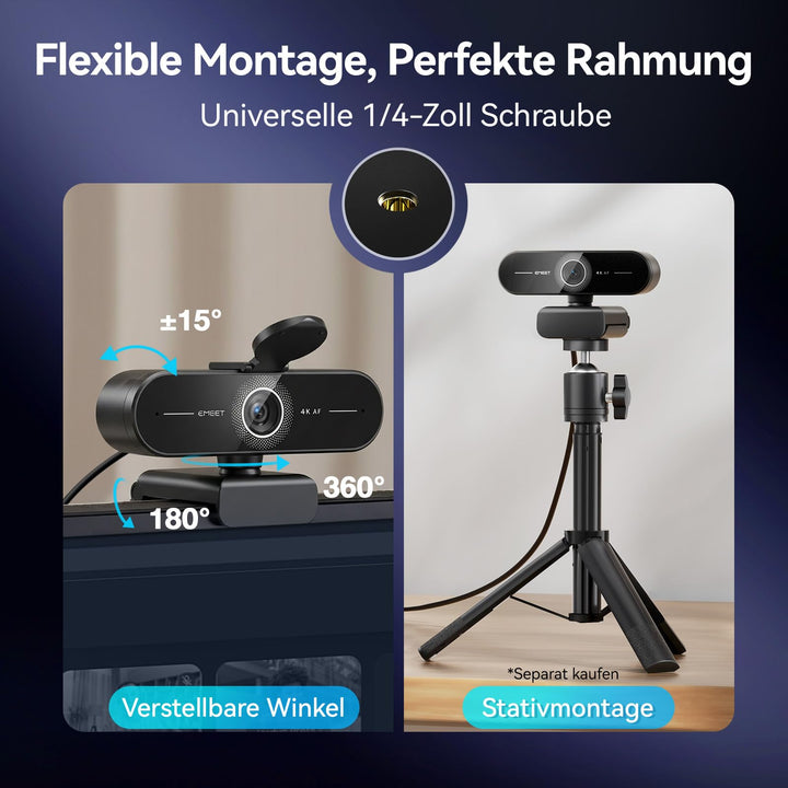 4K Webcam mit PDAF-Autofokus, Dual-Mikrofon und Privacy Cover - Bild 7