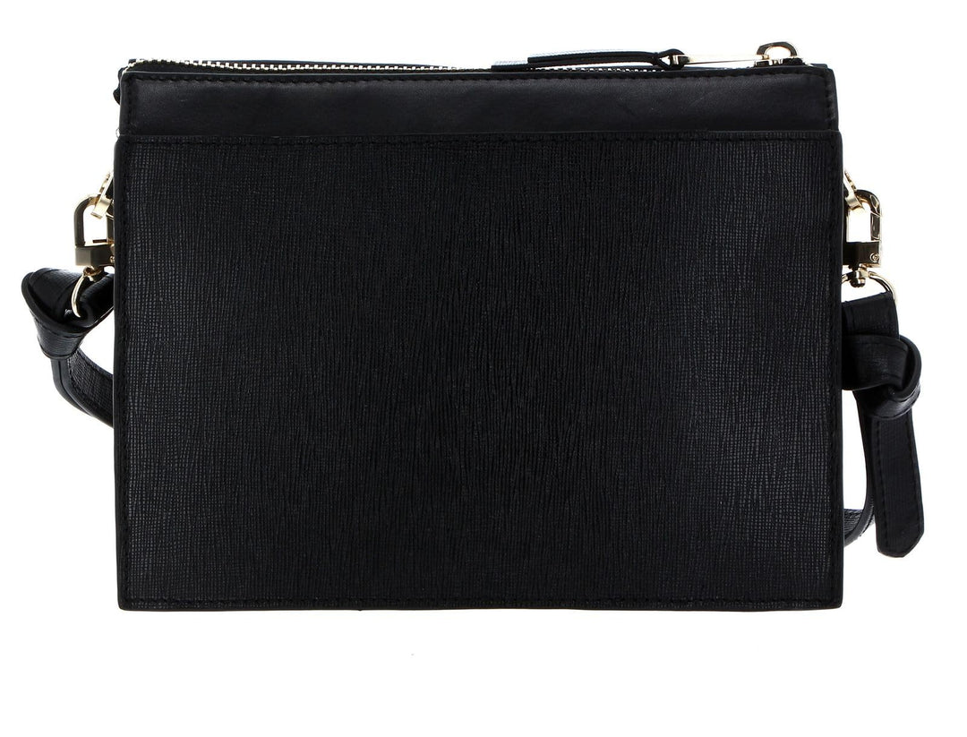 Umhängetasche Damen Schwarz Echtleder-Look mit Goldverschluss 24,5 cm - Bild 3