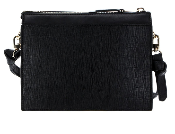 Umhängetasche Damen Schwarz Echtleder-Look mit Goldverschluss 24,5 cm - Bild 3