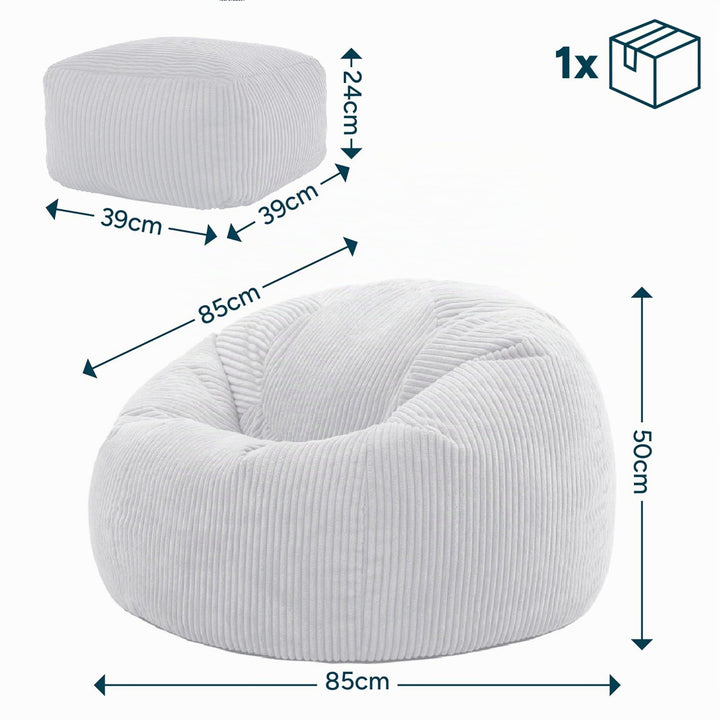 Sitzsack Cord mit Hocker 85x85x50 cm Wohnzimmer Beige - Bild 7