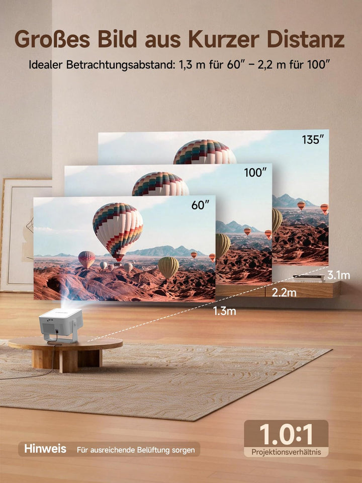 Smart Beamer 1080P Native 800 ANSI Android 14 4K 135 Zoll - Bild 6