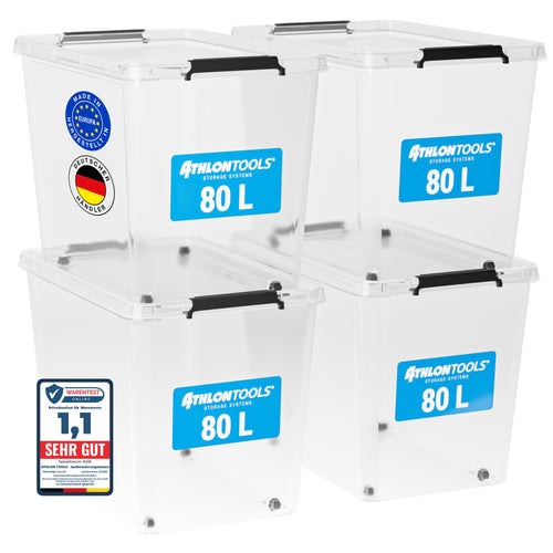 Aufbewahrungsbox 80L mit Deckel transparent stapelbar 4er Set