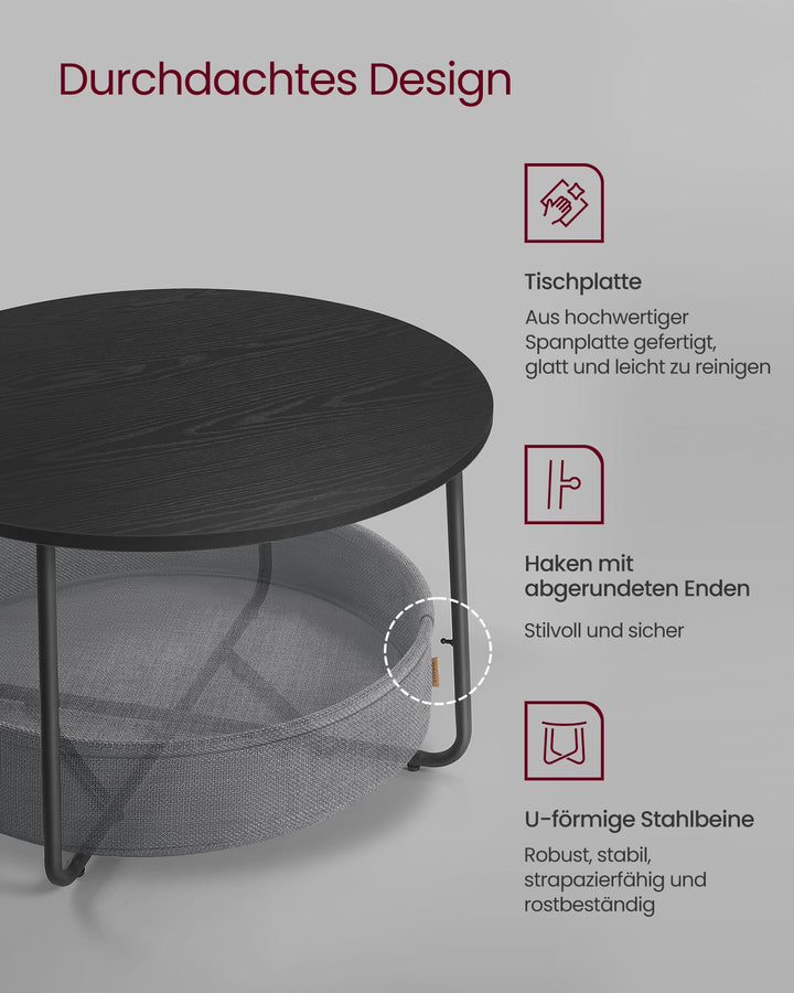 Couchtisch rund mit Stoffkorb 57,7 L Stahlrahmen Wohnzimmer - Bild 4
