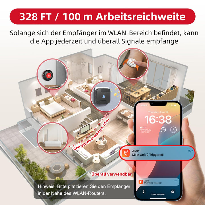 Notfallarmband Senioren WLAN Tuya-App IP55 mit Sofortalarm - Bild 5
