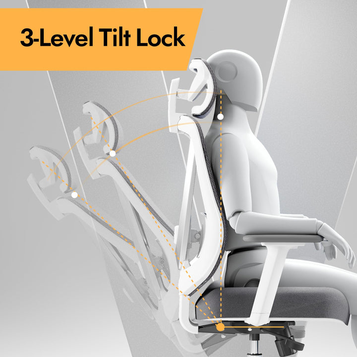 Ergonomischer Bürostuhl Mesh Weiss mit 3D Lendenstütze und verstellbaren Armlehnen - Bild 5