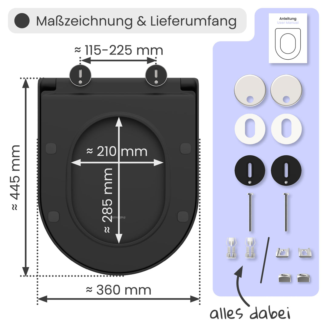 WC-Sitz D-Form Schwarz matt mit Absenkautomatik &amp; Schnellverschluss - Bild 8