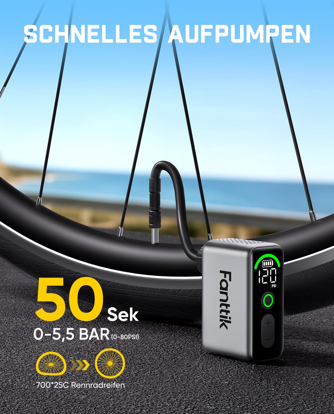 Mini Elektro-Fahrradpumpe mit LCD-Display 700c-Reifen in 22 Sek - Bild 3