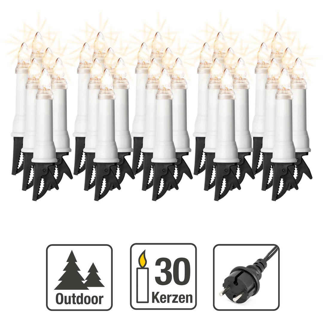 Lichterkette Weihnachten Aussen 30 Kerzen warmweiss mit Stecker - Bild 2