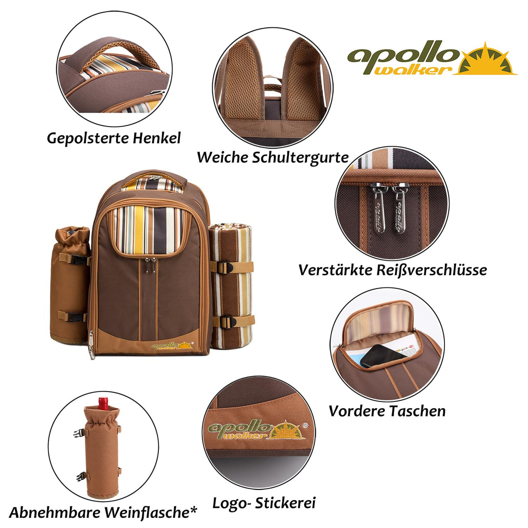 Picknickrucksack 2 Personen mit Kühlfach, Decke und Besteck-Set - Bild 3