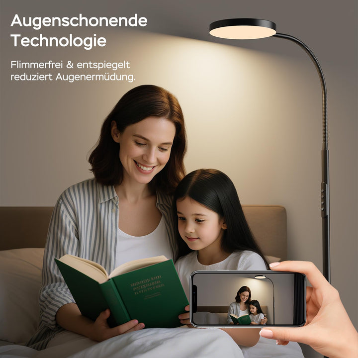 LED Stehlampe dimmbar mit Fernbedienung 18W 600 Lux schwarz - Bild 6