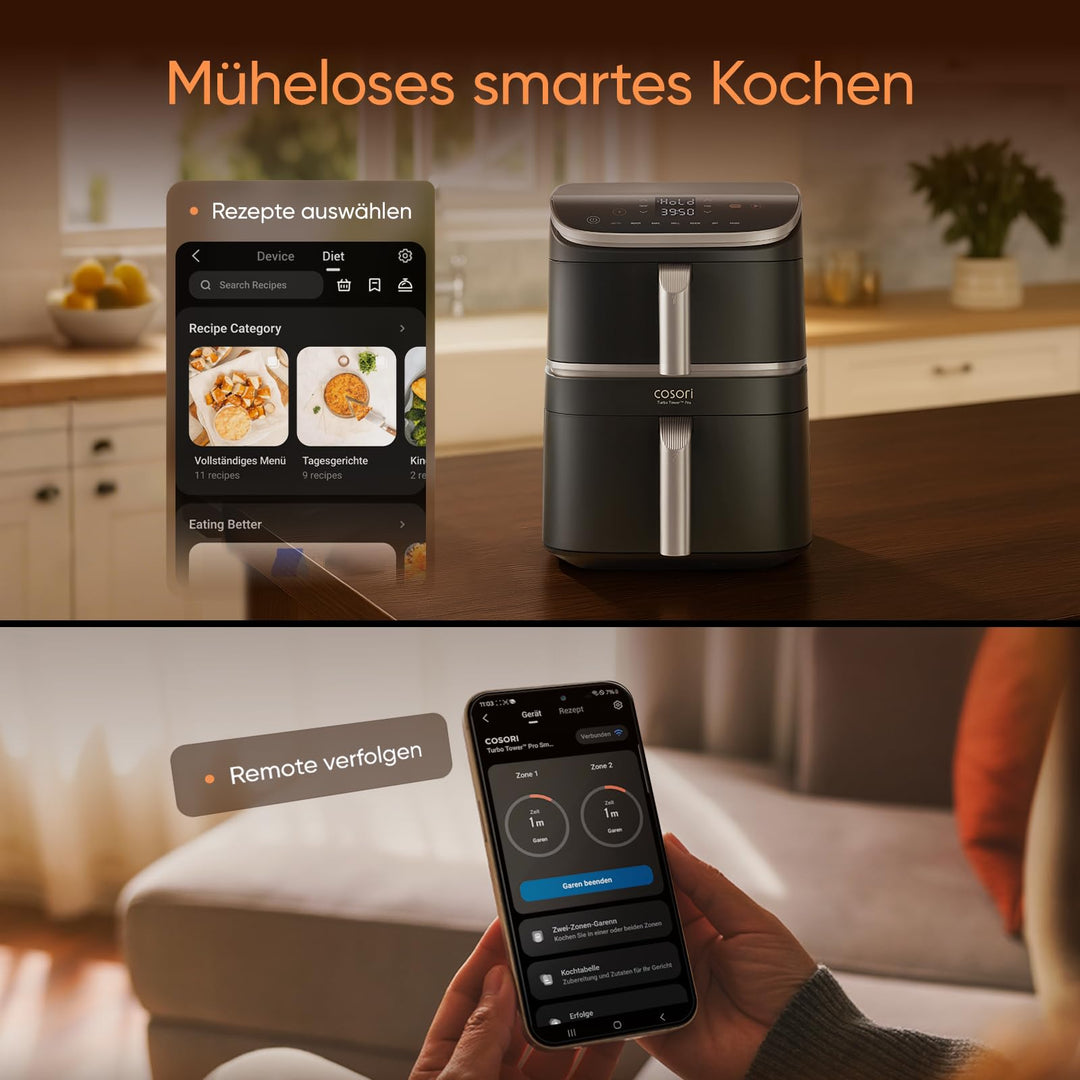Heissluftfritteuse 10,8L Keramik PFAS-frei mit WLAN &amp; DualBlaze - Bild 3
