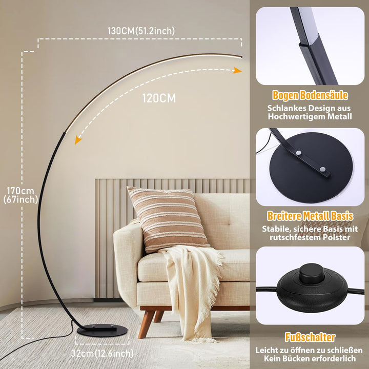 Bogenlampe LED dimmbar Schwarz 25W 165cm mit Fernbedienung - Bild 5