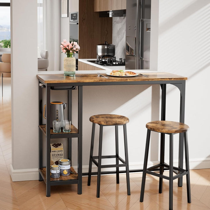 Bartisch-Set mit 2 Barhockern Massivholz Retro-Look mit Glashalter - Bild 7