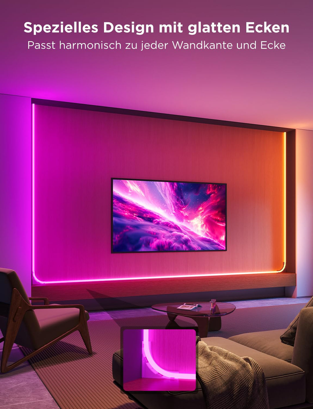 Neon LED Streifen RGBIC Sockelleiste 5m mit App &amp; Sprachsteuerung - Bild 4