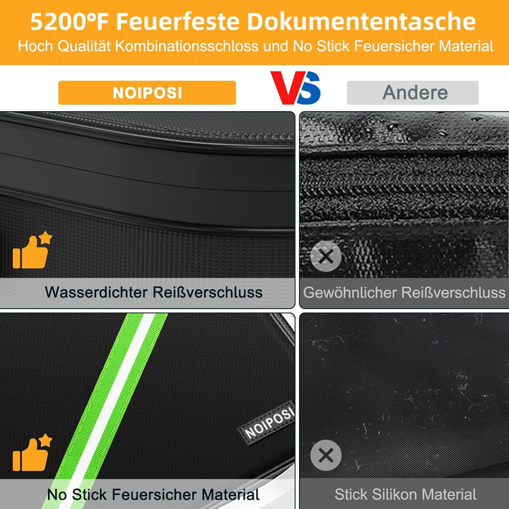 Feuerfeste Dokumententasche mit Zahlenschloss 36x27x10cm schwarz - Bild 4