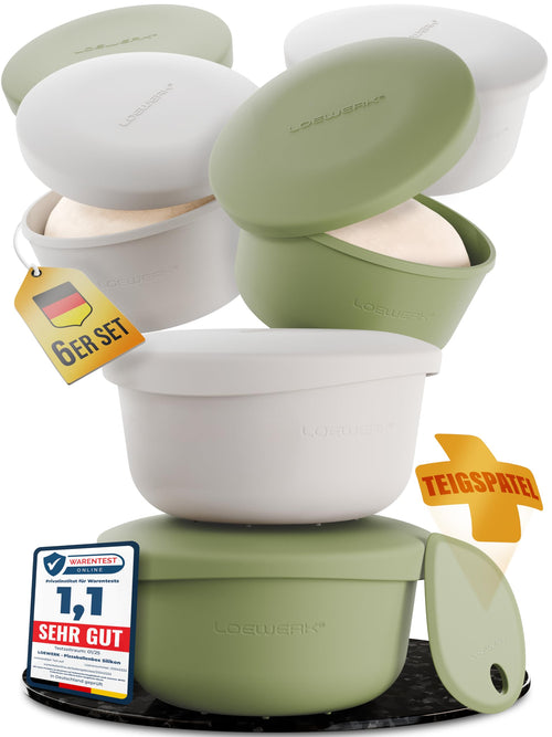 Pizzaballenbox Silikon 6er-Set mit Deckel und Teigspatel