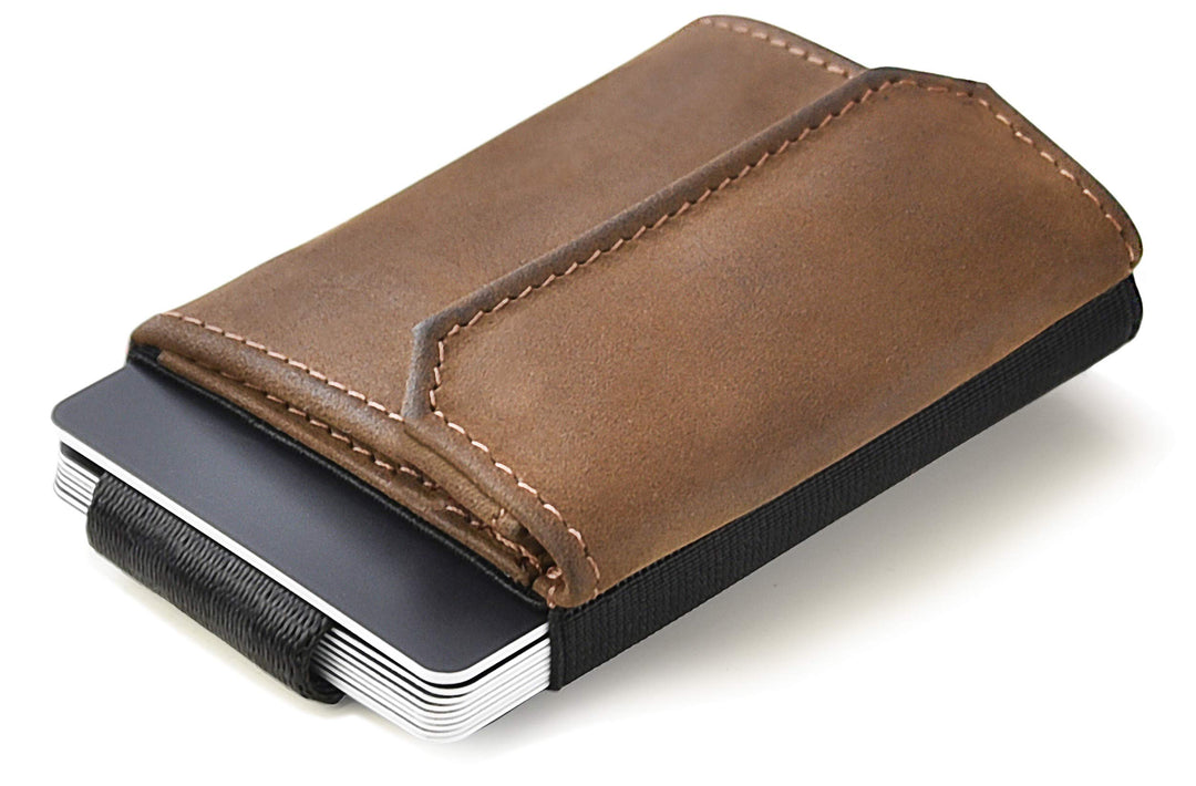 Slim Wallet Leder mit Münzfach für bis zu 13 Karten, braun