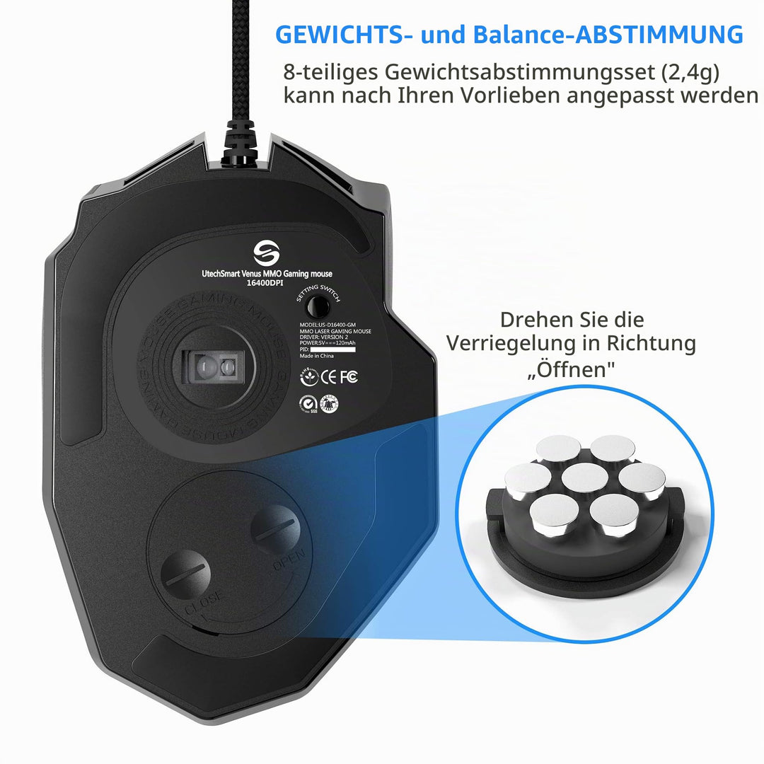 Gaming Maus MMO Laser 16400 DPI 18 Tasten RGB-Beleuchtung - Bild 3