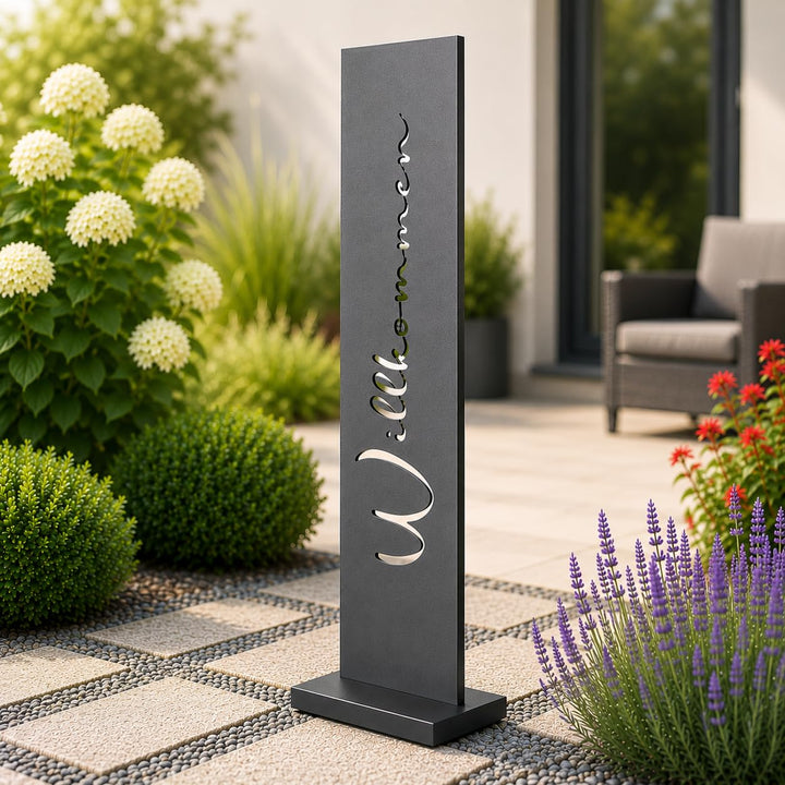 Willkommensschild Metall Aufsteller 77 cm schwarz für Garten und Haustür