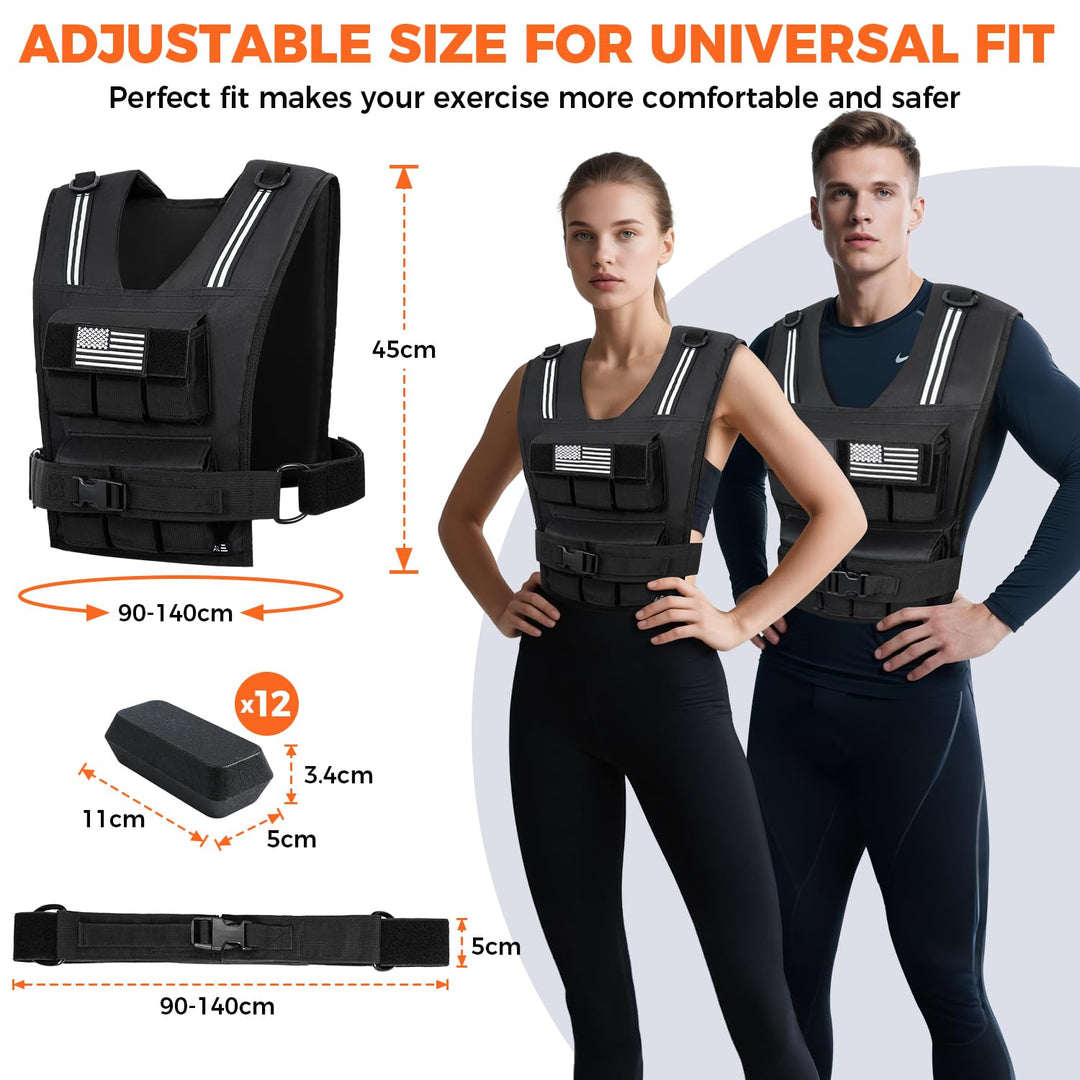 Gewichtsweste 14 kg mit abnehmbaren Gusseisen-Platten, Unisex - Bild 2