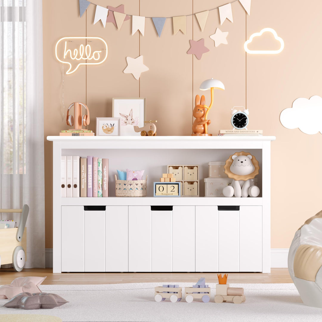 Kinderregal mit 3 Schubladen auf Rollen MDF weiss 102x33x62 cm - Bild 2