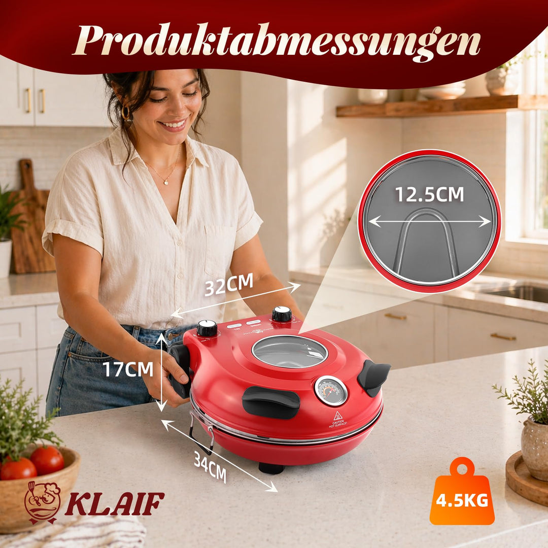 Elektrischer Pizzaofen 1200W bis 420°C mit Pizzastein 31cm - Bild 7