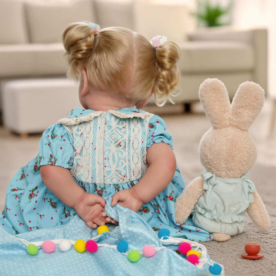 Reborn Babypuppe 45 cm Mädchen mit Stoffkörper blondes Haar - Bild 5