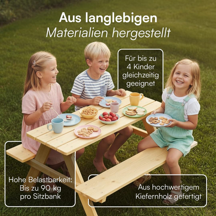 Kindersitzgruppe Massivholz Kiefer Tisch und 2 Bänke Outdoor - Bild 3