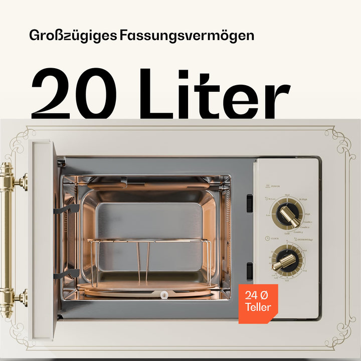 Einbau-Mikrowelle mit Grill 800W/1000W 20L Retro-Design Elfenbein - Bild 4
