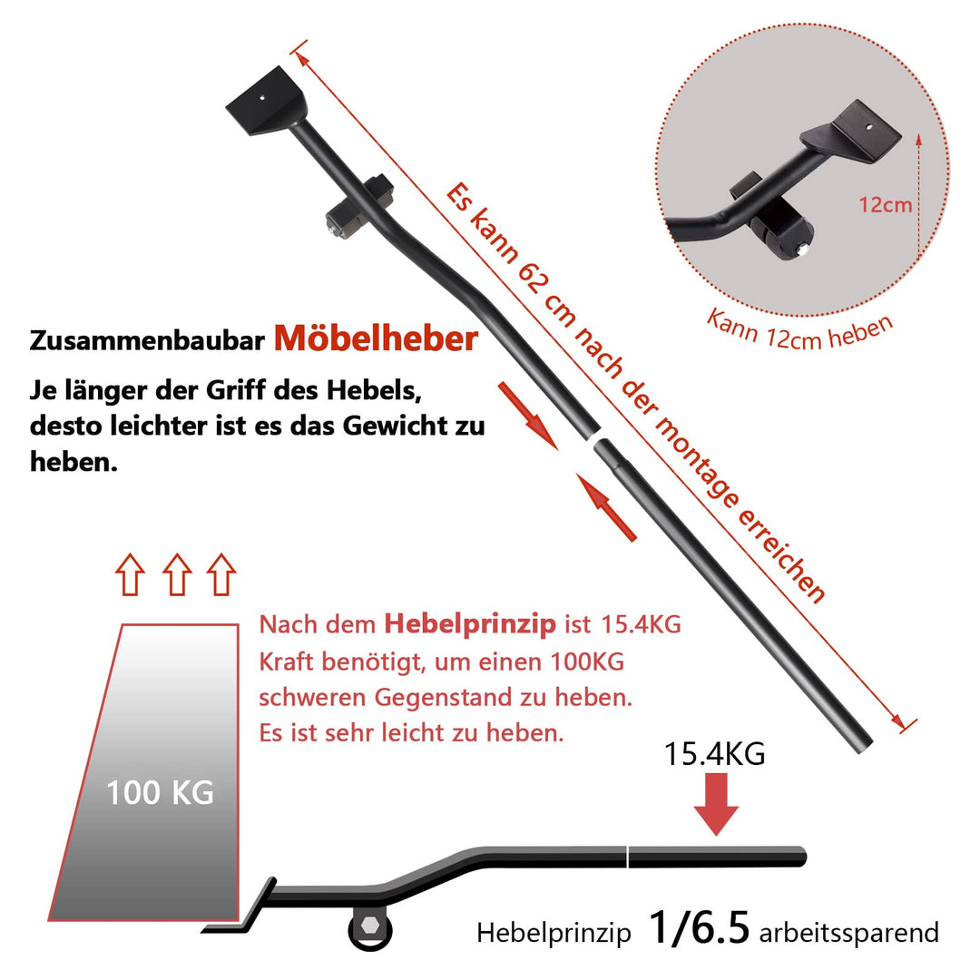 Möbel-Transportroller Set mit Möbelheber 4 Rollen 360° - Bild 2