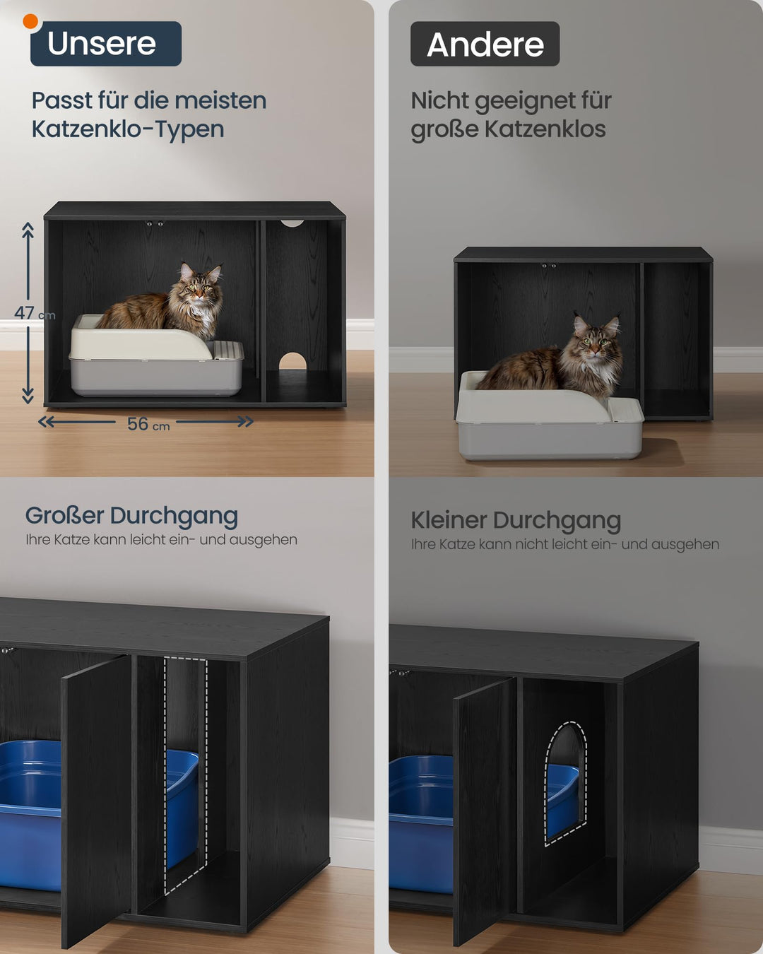 Katzenklo-Schrank Holz werkzeuglos schwarz 56x45x46 cm 60kg - Bild 5