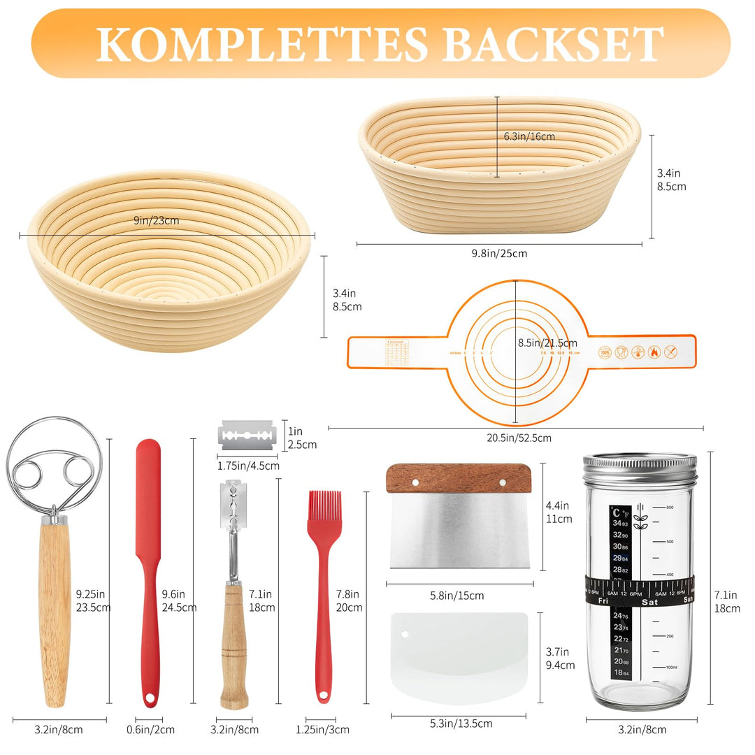Sauerteig Starter Set mit Gärkörbchen rund &amp; oval 13-teilig - Bild 2