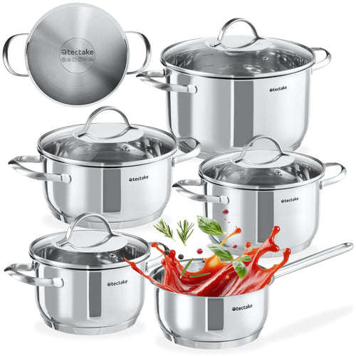 Topfset Edelstahl 9-teilig mit Glasdeckeln induktionsgeeignet