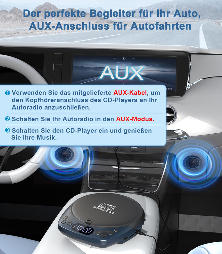 CD-Player tragbar wiederaufladbar mit Kopfhörer AUX TF-Karte - Bild 4