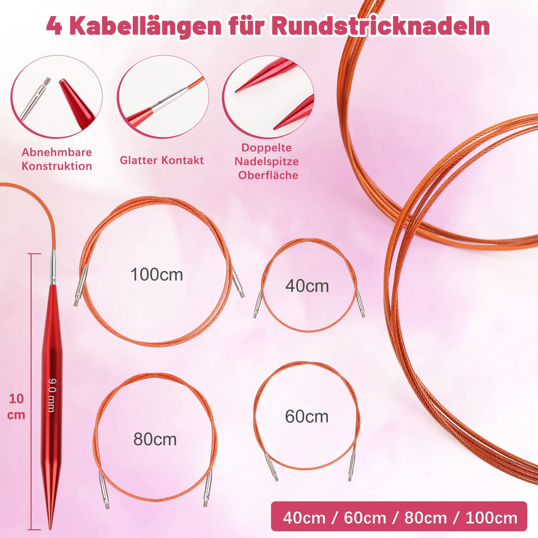 Rundstricknadeln Set austauschbar Aluminium 3,0–10,0 mm 13 Paar - Bild 4